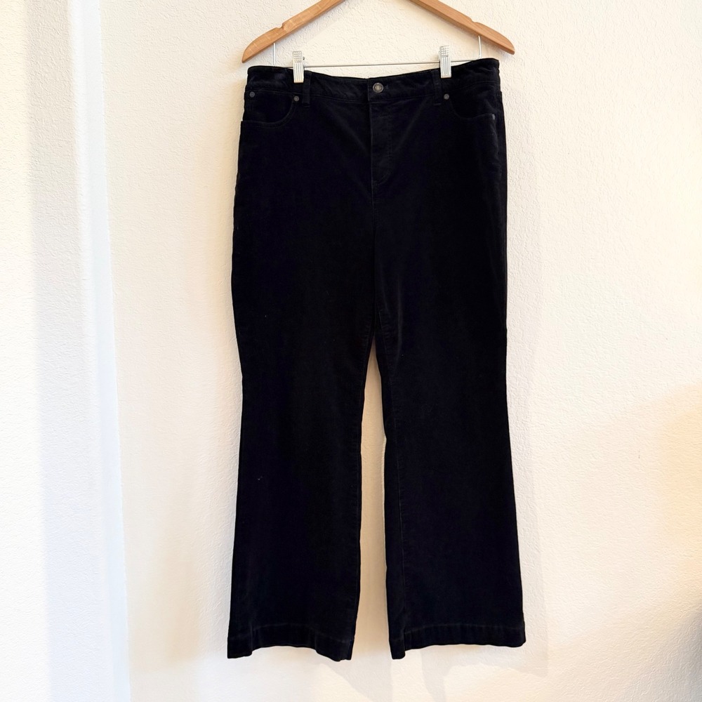 Talbots Womens Black Corduroy High Rise Wide Leg Pants Size 16P 5-Pocket Classic